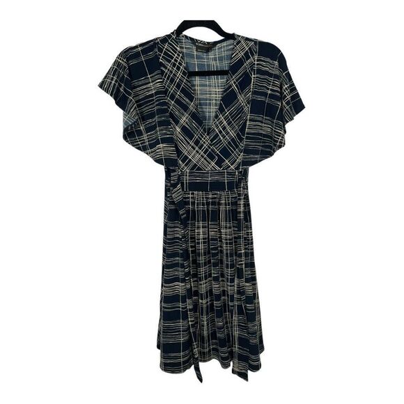 BCBGMaxAzria Dresses & Skirts - BCBG x Maxaria Dress Stretch Flowy Sleeve Pleated Shift Dress Blue Gold …